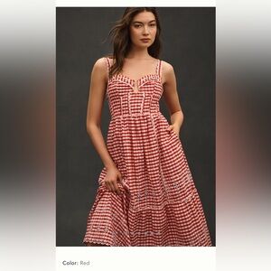NWT By Anthropologie Sleeveless Sweetheart Gingham Midi Dress sz Small